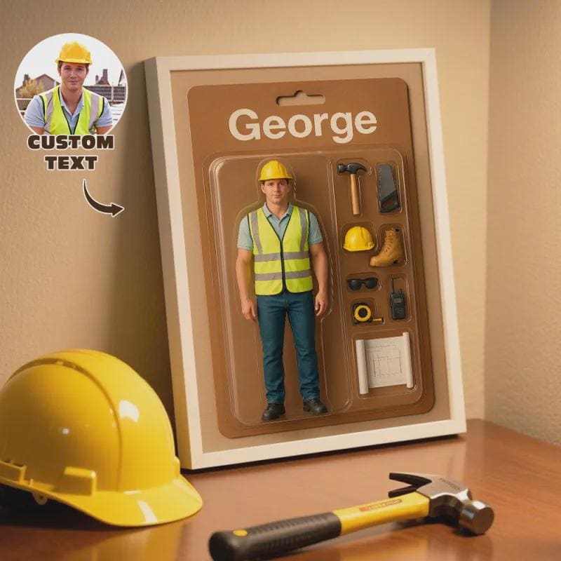 Custom Action Figure Portrait Frame | Flat 3D-Style Toy Box Art | Personalized Mini Figure, Police, Teacher, Nurse, Doctor Retirement