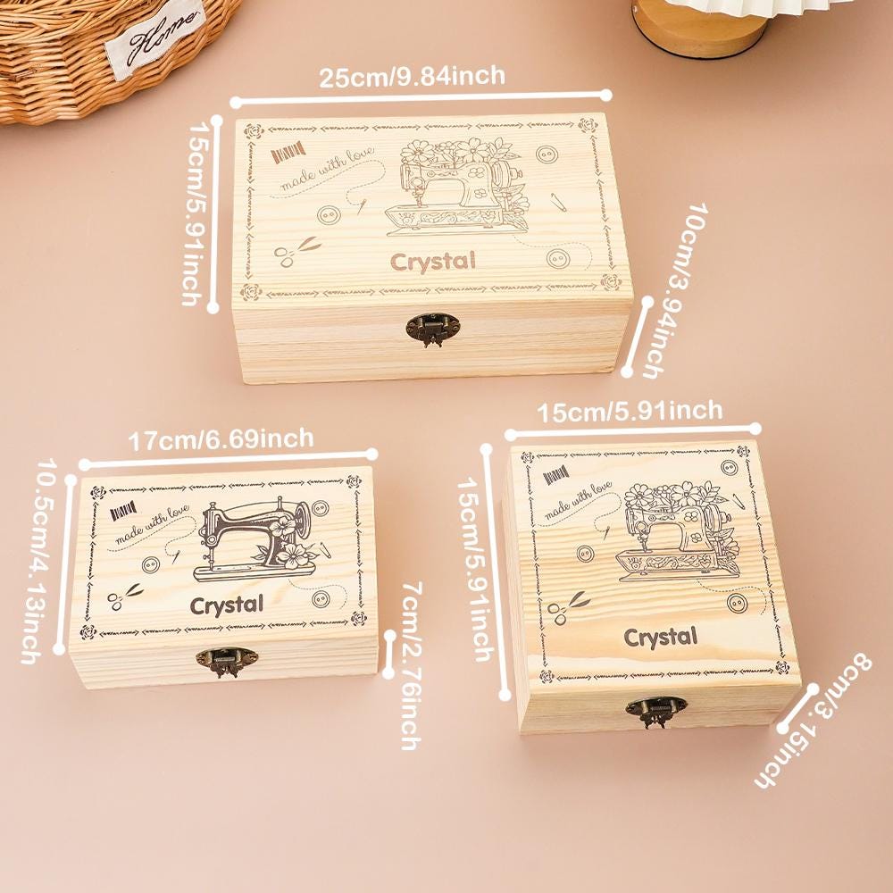 Personalized Engraved Sewing Machine Box| Pattern Wooden Storage Box, Gift for Seamstress, Sewing Enthusiast, Sewing Machine Storage,