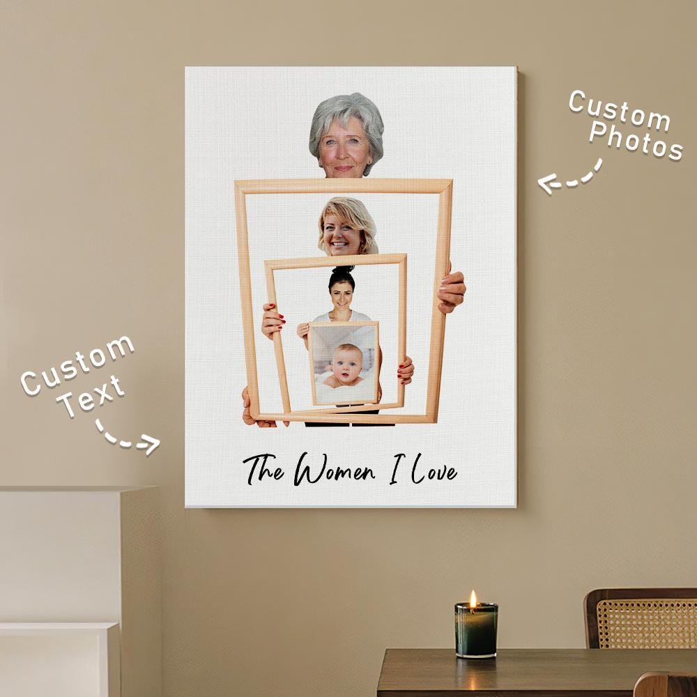 The Three/ Four/ Five Ages of the Generations Painting Custom Photo To Canvas - Wall Art Home Decor, Gift or Moms, Without Frame