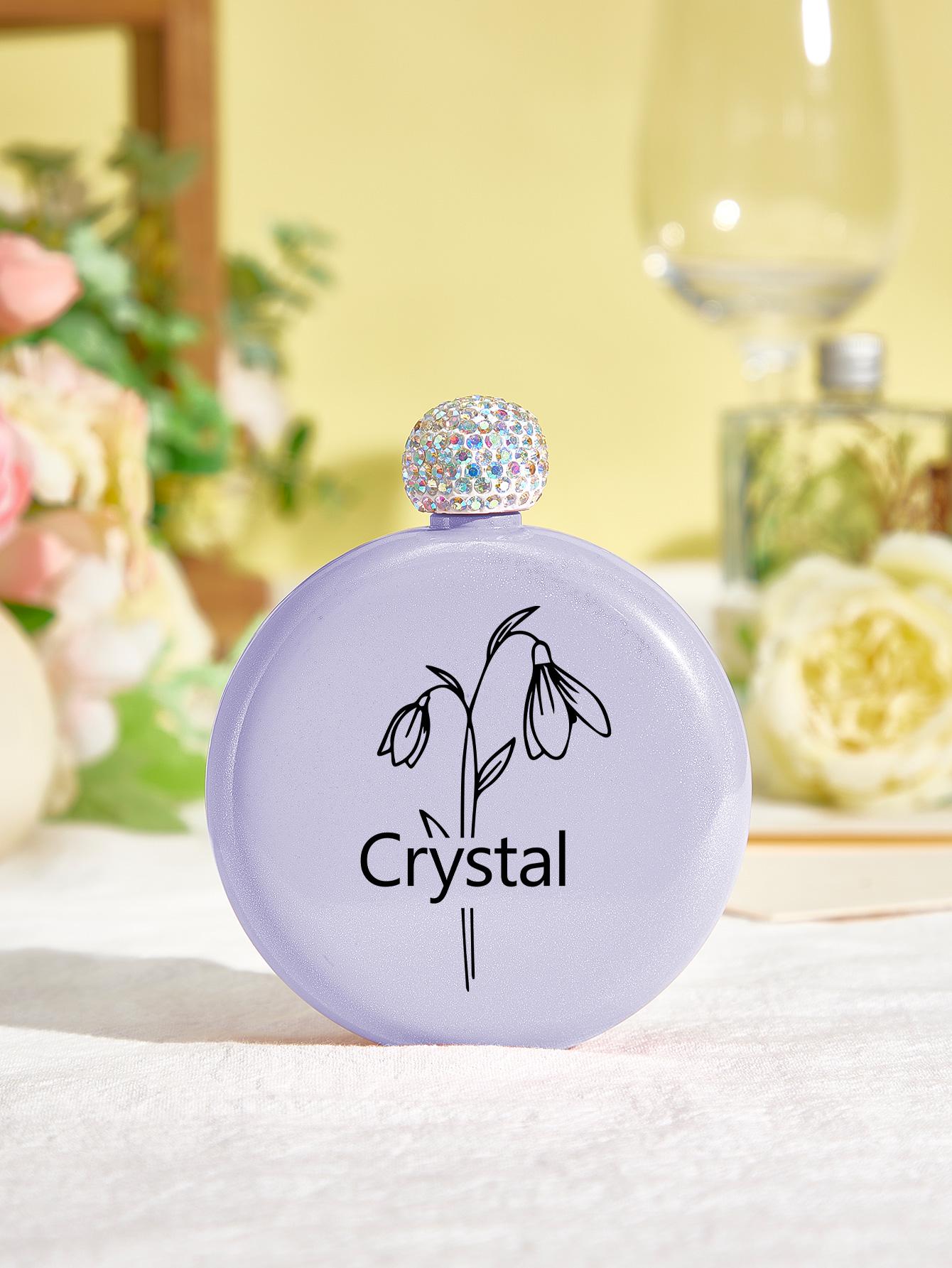 Custom Glitter Flask with Name – Birth Flower Round Flask – Bridesmaid Gift, Birthday Gift for Her, Wedding Favor, Personalized Flask