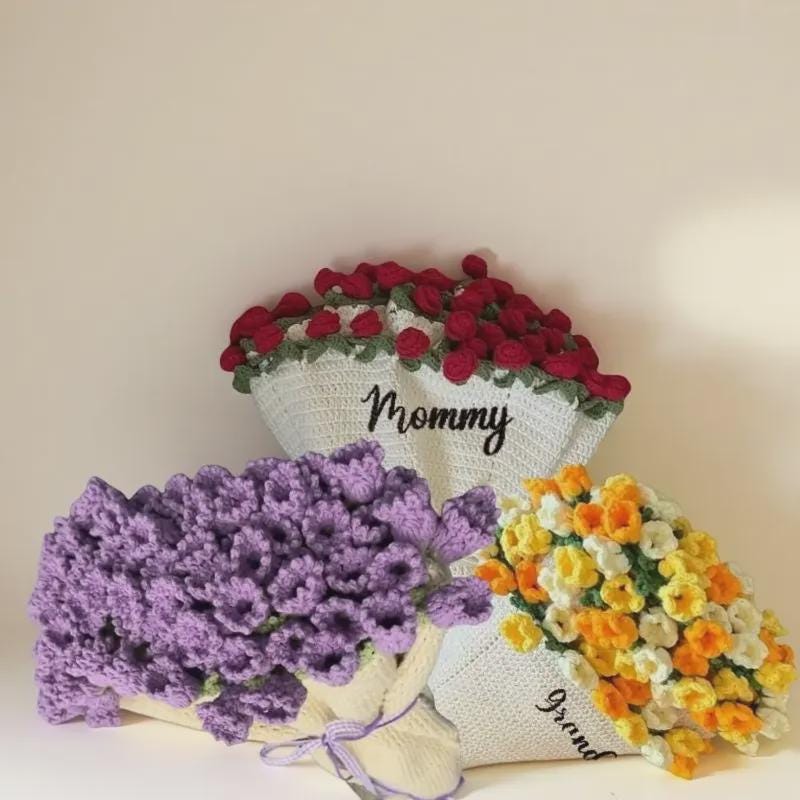 Custom Name Crochet Flower Blanket – Handmade Knitted Flower Throw Romantic Gift for Wife, Girlfriend, or Home Decor