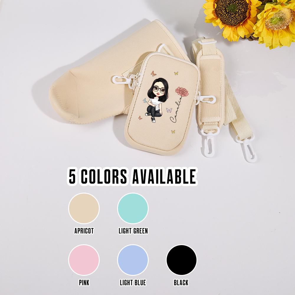 Custom Cartoon Birth Flower Tumbler Bag – Personalized Name & Character 40oz Carrier – Birthday Gift for Her – Waterproof Pouch