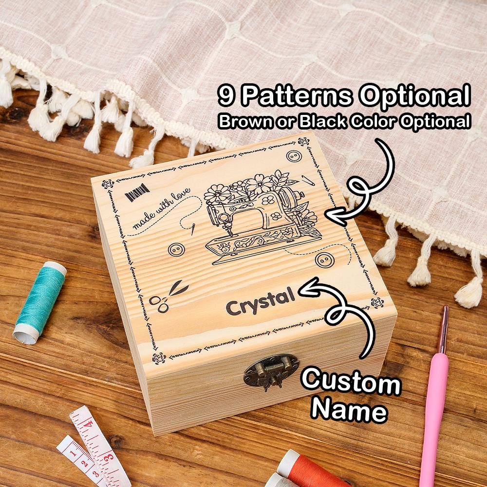 Personalized Engraved Sewing Machine Box| Pattern Wooden Storage Box, Gift for Seamstress, Sewing Enthusiast, Sewing Machine Storage,