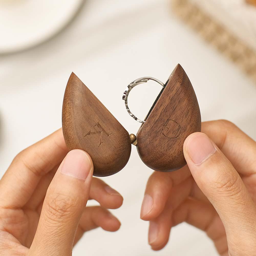 Secret Engraved Heart Flip Ring Box – Personalized Wood Engagement Ring Box, Hidden Proposal Ring Holder, Romantic Gift Idea