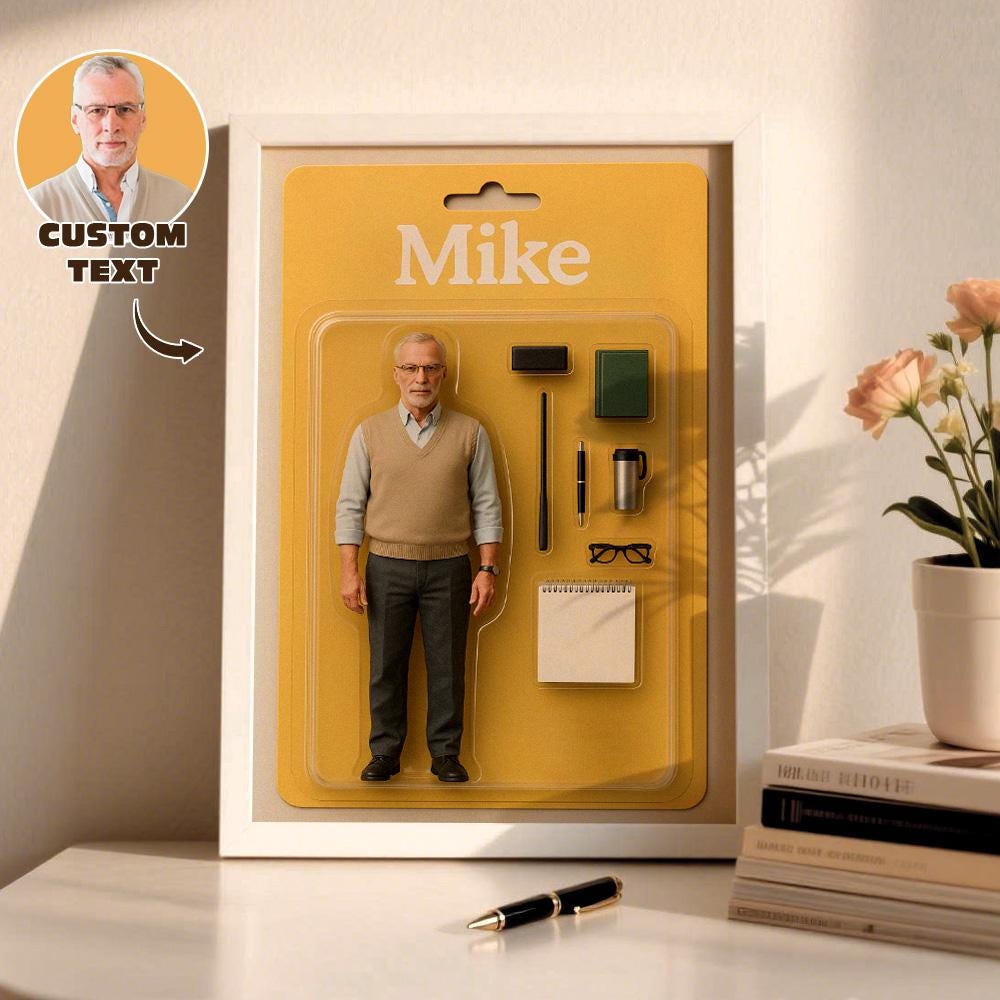 Custom Action Figure Portrait Frame | Flat 3D-Style Toy Box Art | Personalized Mini Figure, Police, Teacher, Nurse, Doctor Retirement