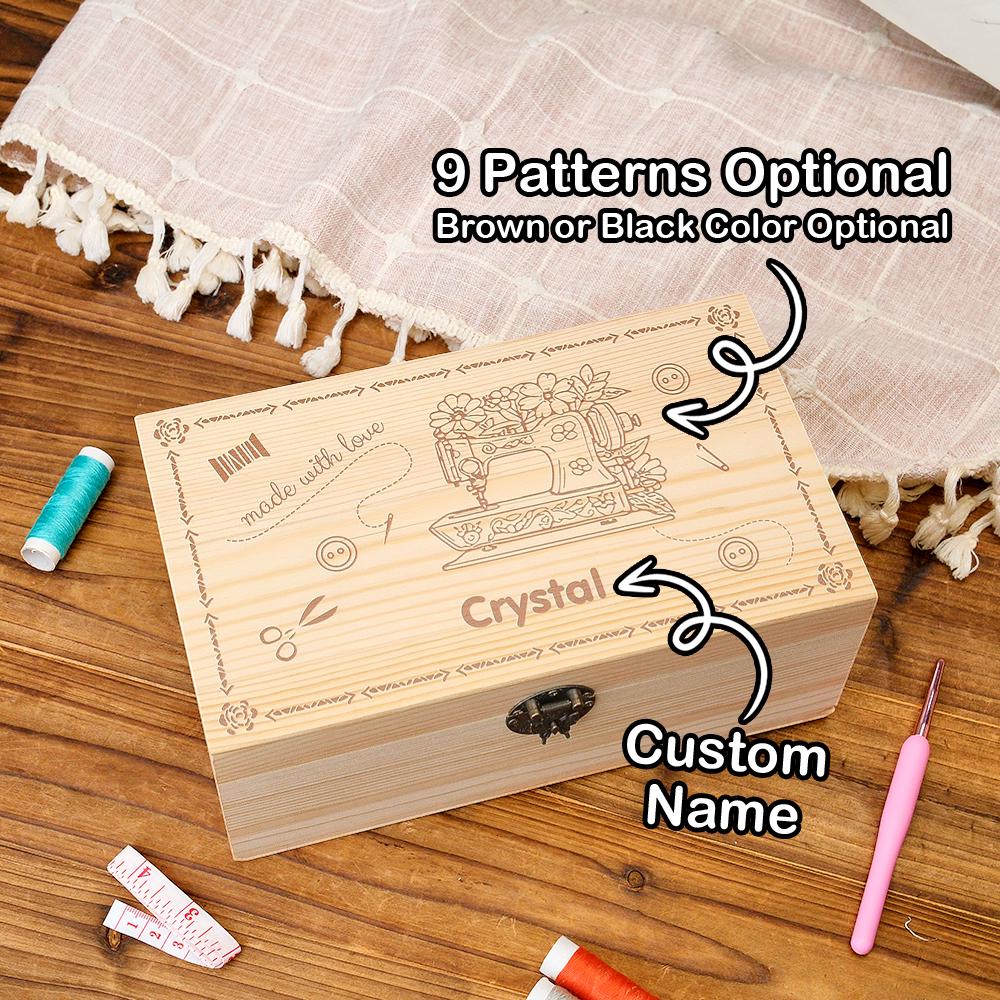 Personalized Engraved Sewing Machine Box| Pattern Wooden Storage Box, Gift for Seamstress, Sewing Enthusiast, Sewing Machine Storage,