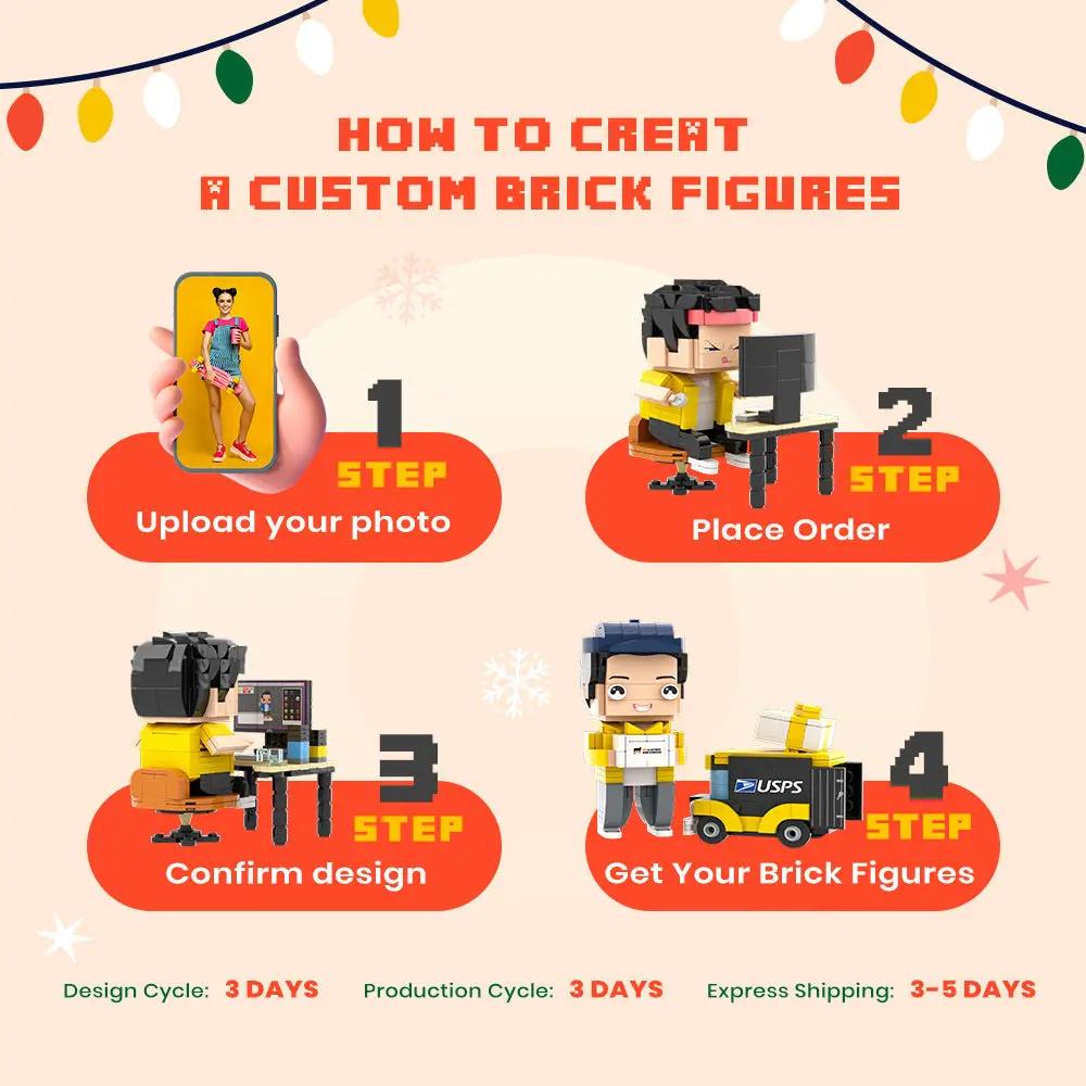Custom Brick Couple Figurine – Personalized Mini Figure Gift for Anniversary, Birthday, Valentine’s Day, Wedding or Long Distance