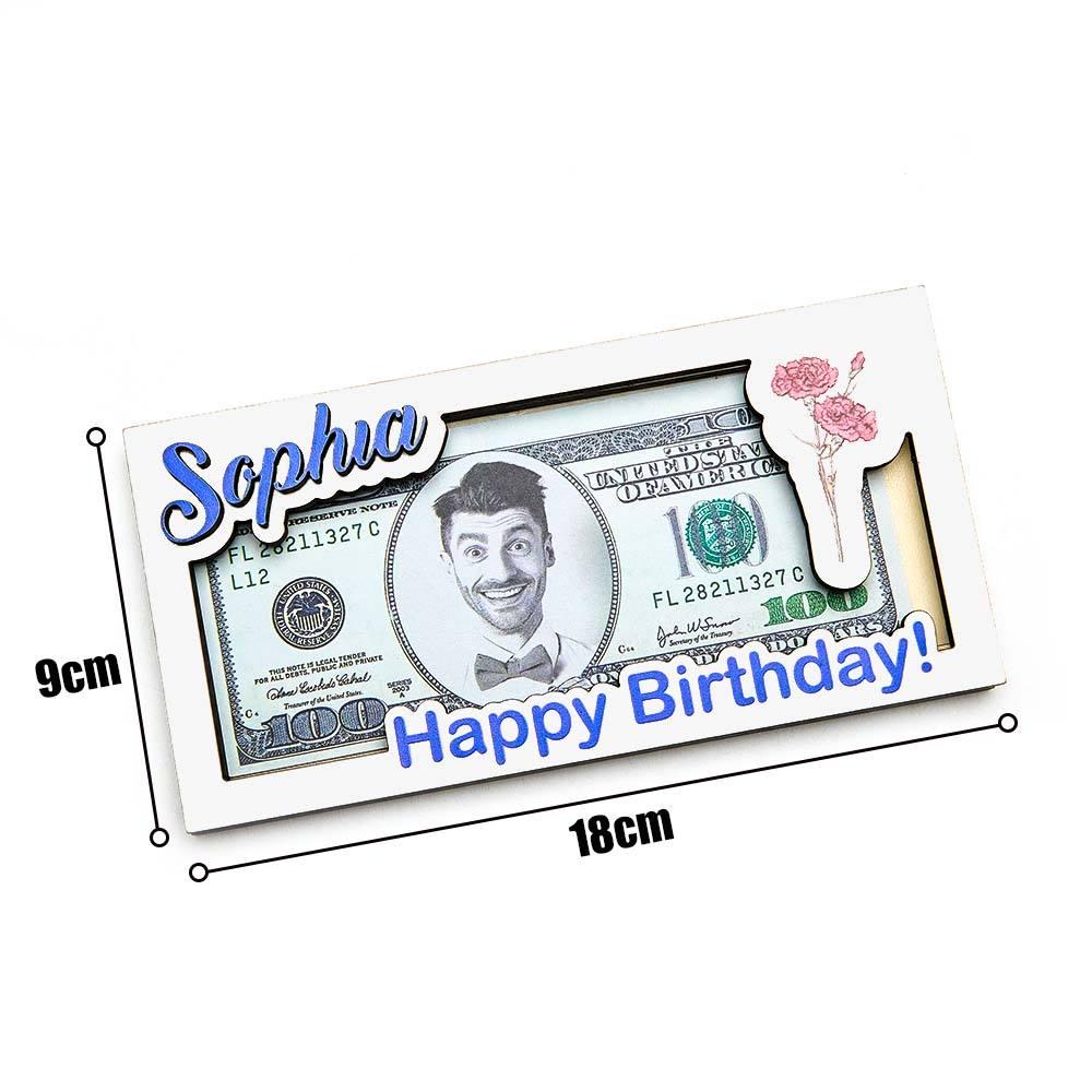 Custom Wooden Money Box with Name & Birth Flower – Personalized Cash Holder, Great Gift For Anniversary, Retirement, Birthdays