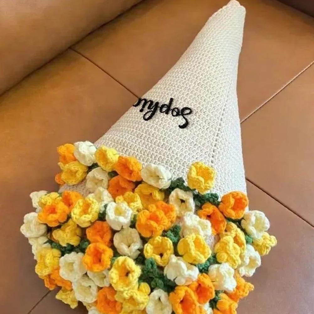 Custom Name Crochet Flower Blanket – Handmade Knitted Flower Throw Romantic Gift for Wife, Girlfriend, or Home Decor