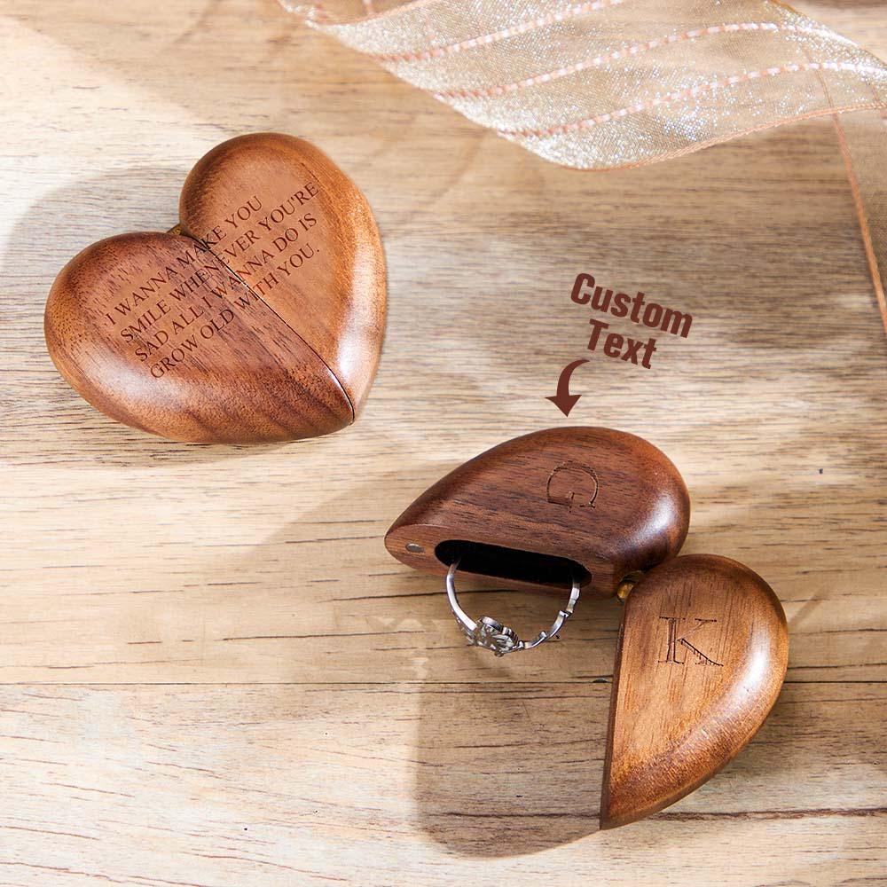 Secret Engraved Heart Flip Ring Box – Personalized Wood Engagement Ring Box, Hidden Proposal Ring Holder, Romantic Gift Idea