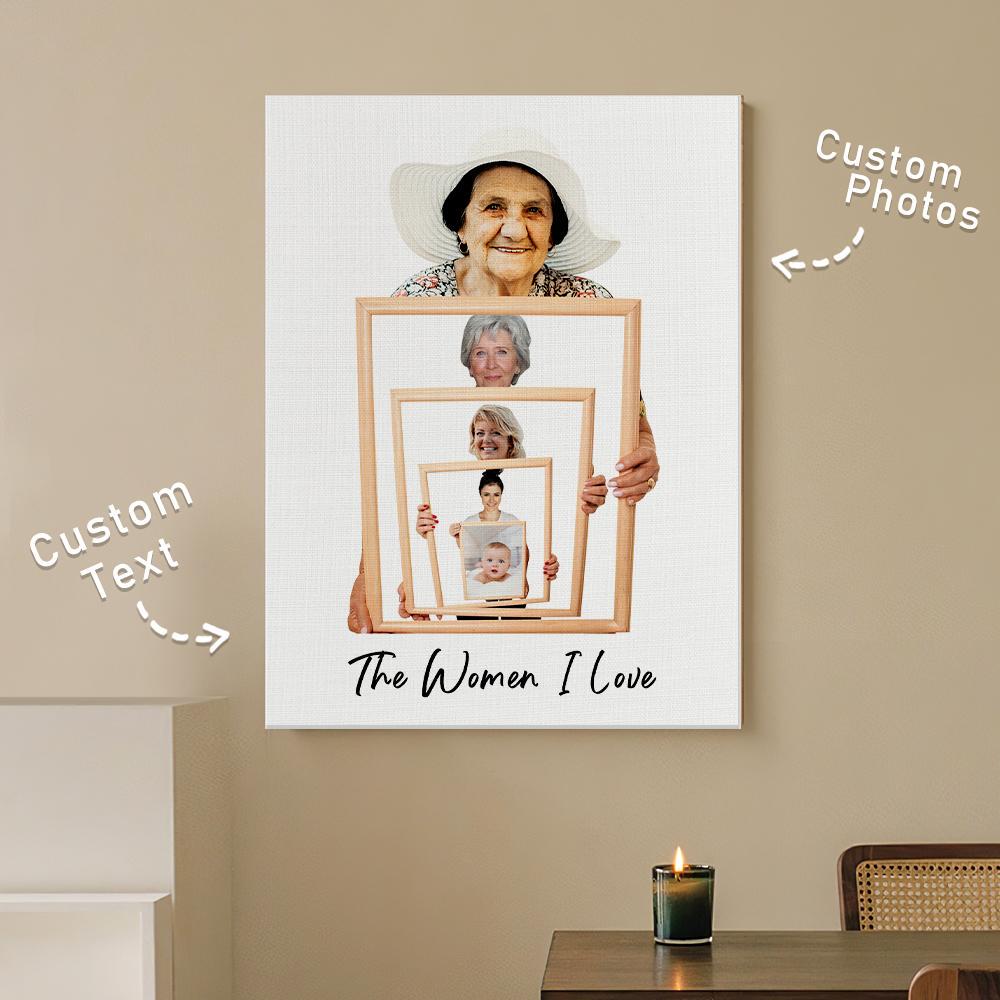 The Three/ Four/ Five Ages of the Generations Painting Custom Photo To Canvas - Wall Art Home Decor, Gift or Moms, Without Frame