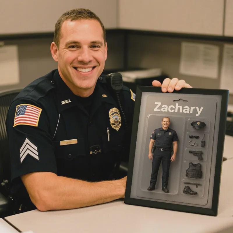 Custom Action Figure Portrait Frame | Flat 3D-Style Toy Box Art | Personalized Mini Figure, Police, Teacher, Nurse, Doctor Retirement