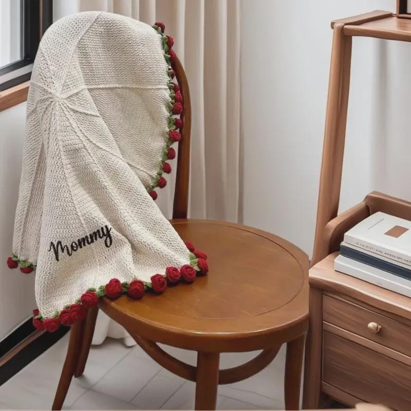 Custom Name Crochet Flower Blanket – Handmade Knitted Flower Throw Romantic Gift for Wife, Girlfriend, or Home Decor