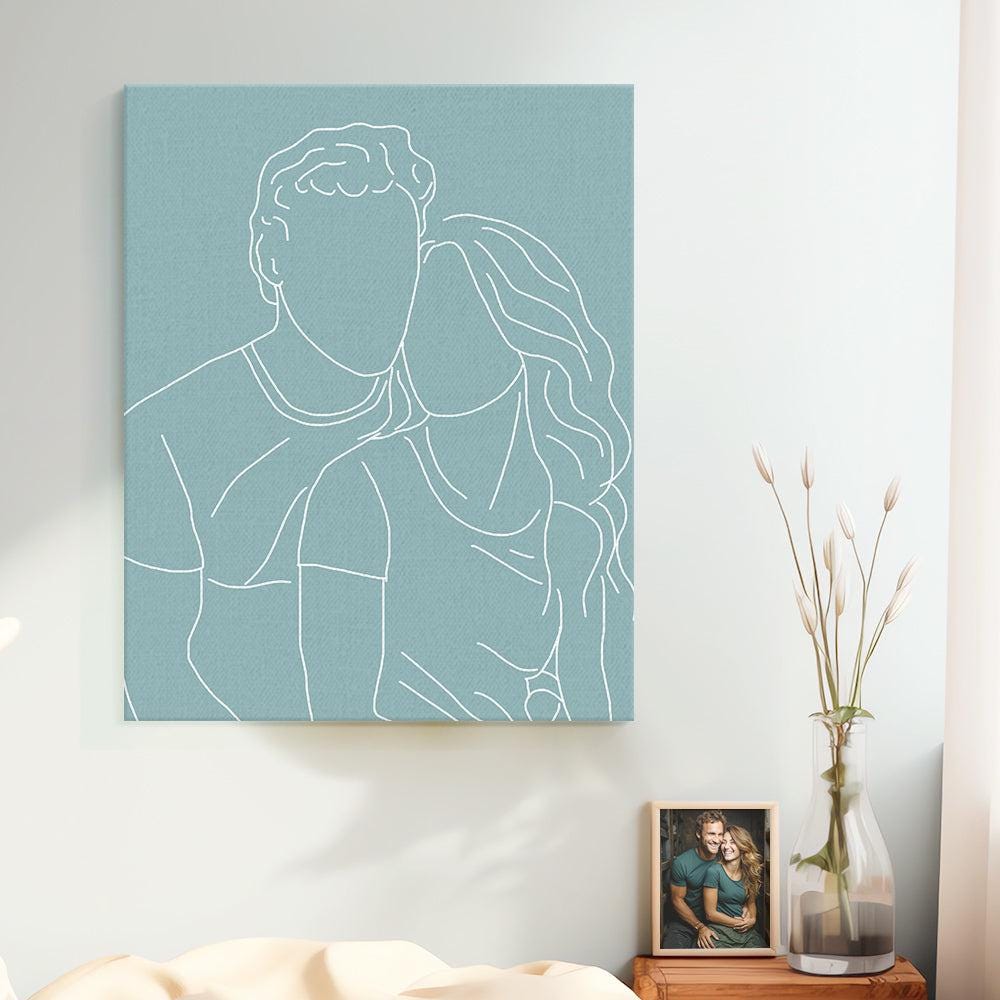 Custom Line Art Portrait from Photo โ Personalized Canvas Wall Art โ Minimalist Gift for Him, Her, Couples, Anniversary, Wedding