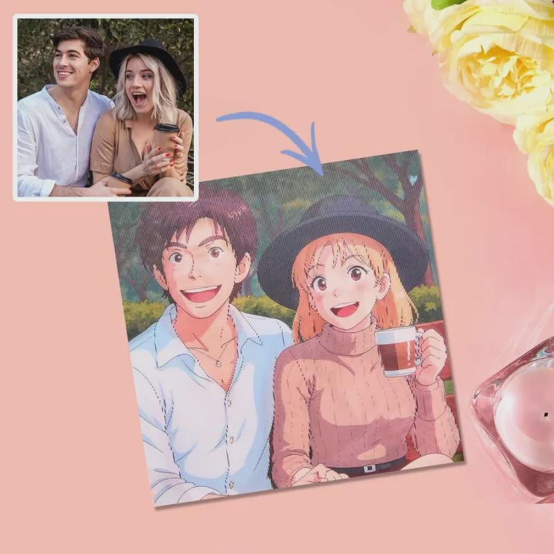 K-DualView Personalized Anime Style Lenticular Photo Frame - Custom Photo Wall Art Wedding Gift Personalized Gift Photo Print