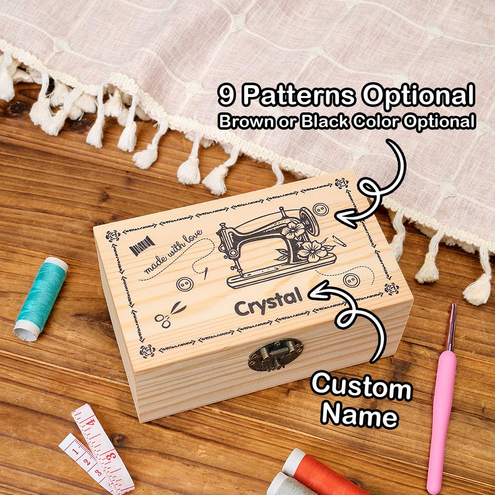 Personalized Engraved Sewing Machine Box| Pattern Wooden Storage Box, Gift for Seamstress, Sewing Enthusiast, Sewing Machine Storage,