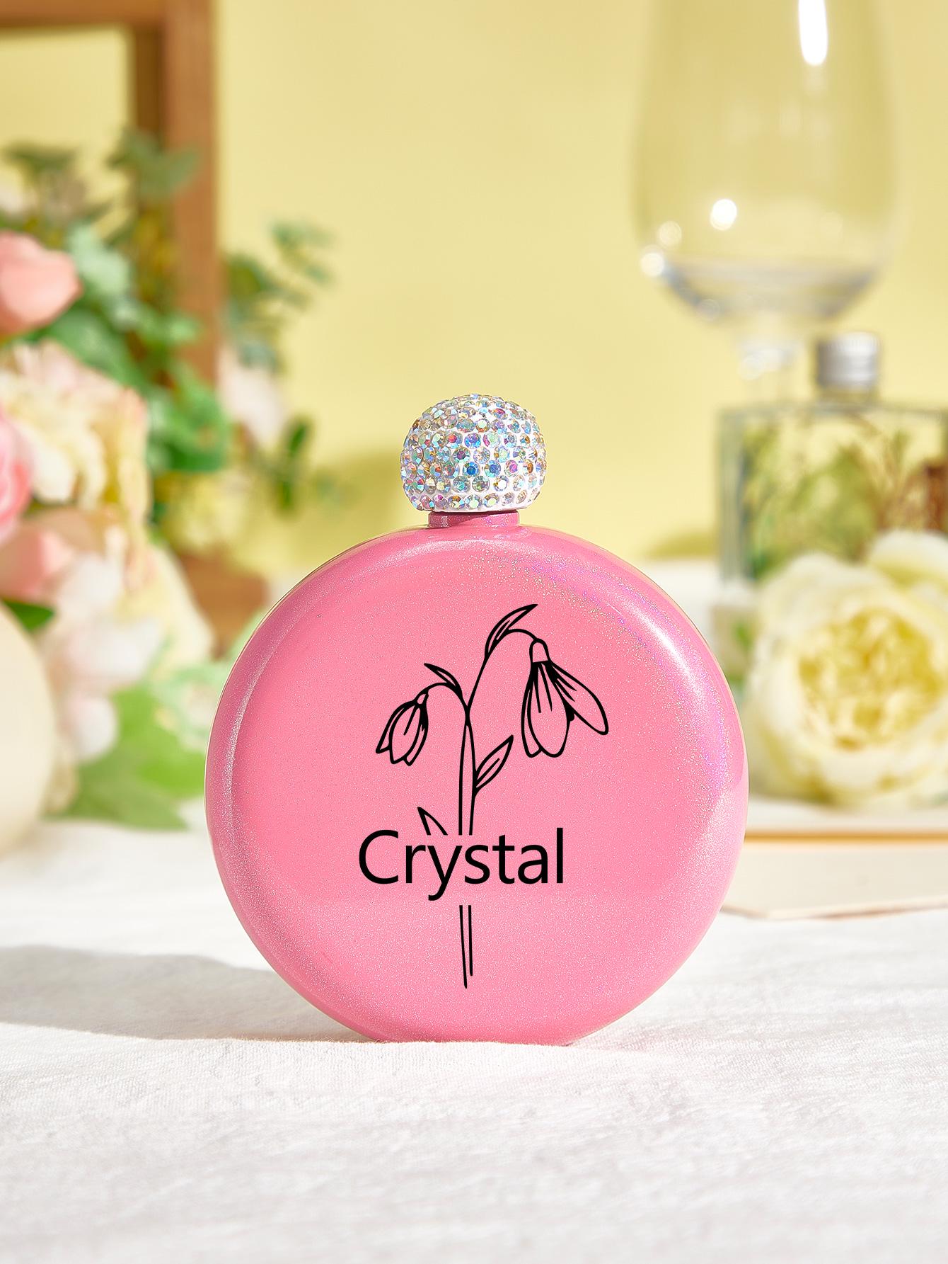 Custom Glitter Flask with Name – Birth Flower Round Flask – Bridesmaid Gift, Birthday Gift for Her, Wedding Favor, Personalized Flask