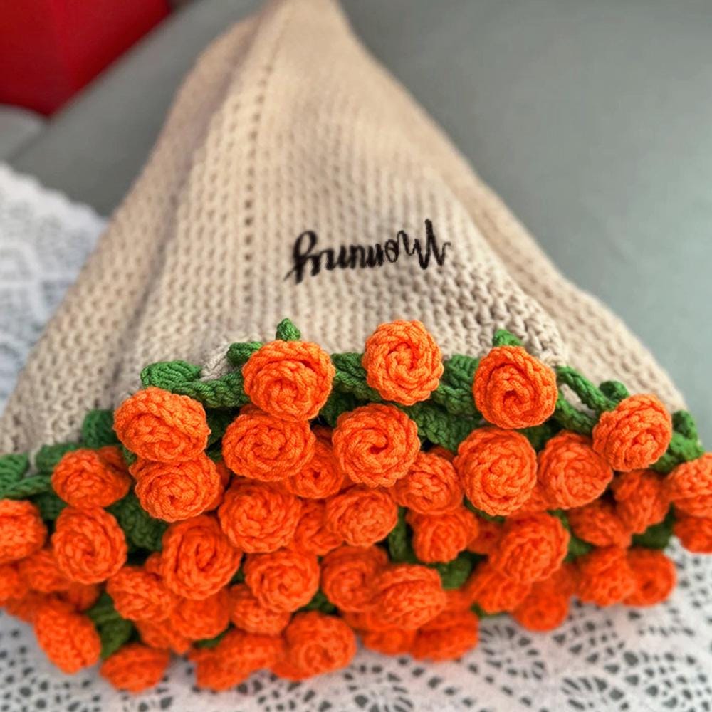 Custom Name Crochet Flower Blanket – Handmade Knitted Flower Throw Romantic Gift for Wife, Girlfriend, or Home Decor