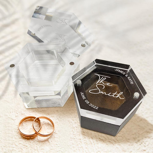 Custom Acrylic Ring Box with Magnetic Lid – Personalized Wedding Ring Holder, Transparent Jewelry Display Box, Ring Bearer Box