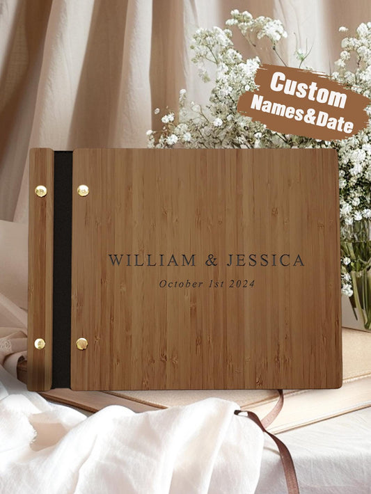 Custom Engraved Wooden Wedding Guest Book – Personalized Rustic Sign-In Scrapbook, Keepsake for Couples, Anniversary, Vow Book