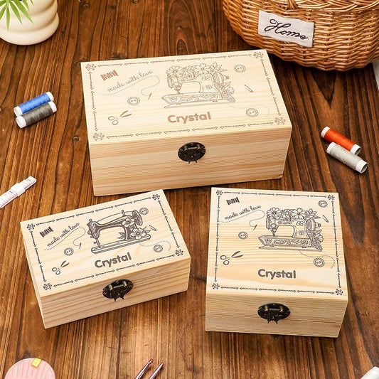 Personalized  Engraved Sewing Machine Box|  Pattern Wooden Storage Box, Gift for Seamstress,  Sewing Enthusiast, Sewing Machine Storage,