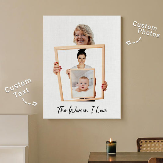The Three/ Four/ Five Ages of the Generations Painting Custom Photo To Canvas - Wall Art Home Decor, Gift or Moms, Without Frame