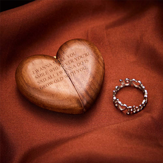 Secret Engraved Heart Flip Ring Box – Personalized Wood Engagement Ring Box, Hidden Proposal Ring Holder, Romantic Gift Idea