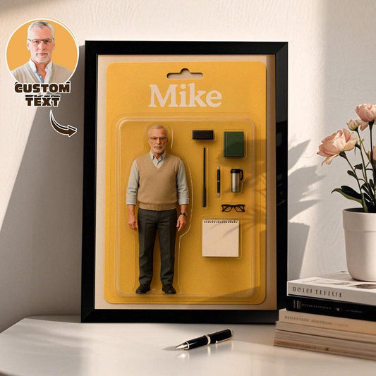 Custom Action Figure Portrait Frame | Flat 3D-Style Toy Box Art | Personalized Mini Figure, Police, Teacher, Nurse, Doctor Retirement