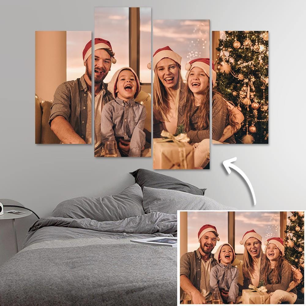 Custom 4 PCS Photo Oil Painting - Custom Photo To Canvas, Canvas Print, Wall Art Home Decor, Wedding Gift Personalized Gift (Frameless)