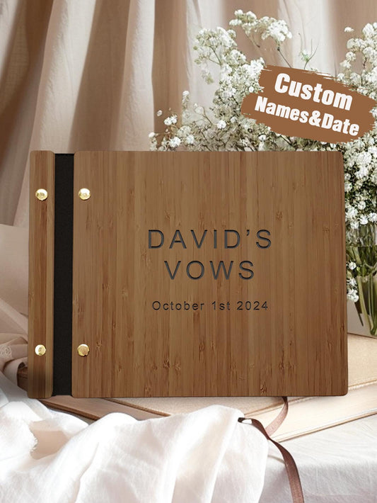 Custom Engraved Wooden Wedding Guest Book – Personalized Rustic Sign-In Scrapbook, Keepsake for Couples, Anniversary, Vow Book