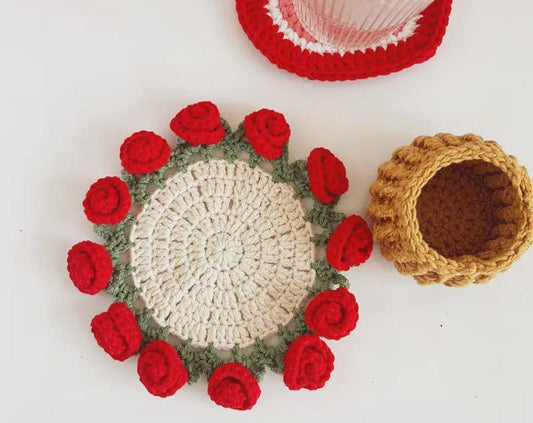 Crochet Rose Coaster – Blooming Drink Mat